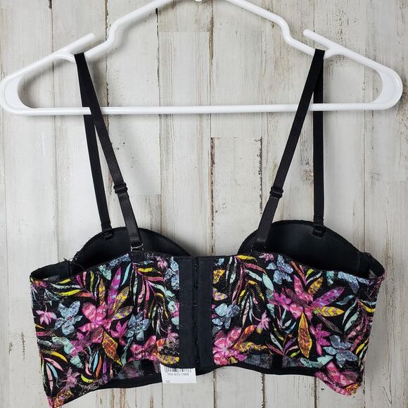 Black Fuchsia Floral Underwire Bra Black Pink Size 36B - Picture 2 of 10